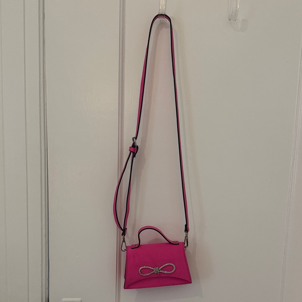 Pink Mini Crossbody Bag with Rhinestone Bow